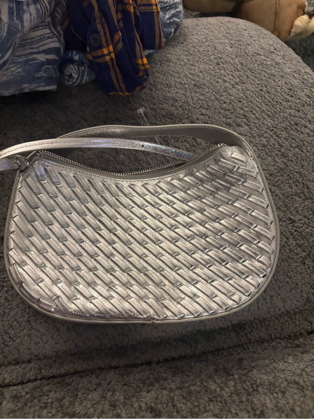 Zara Silver Woven Shoulder Bag